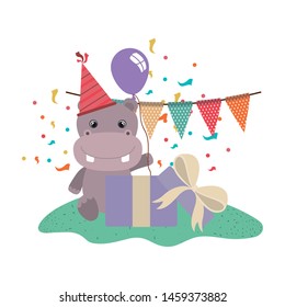 cute hippo with gift box