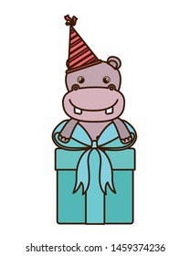 cute hippo with gift box