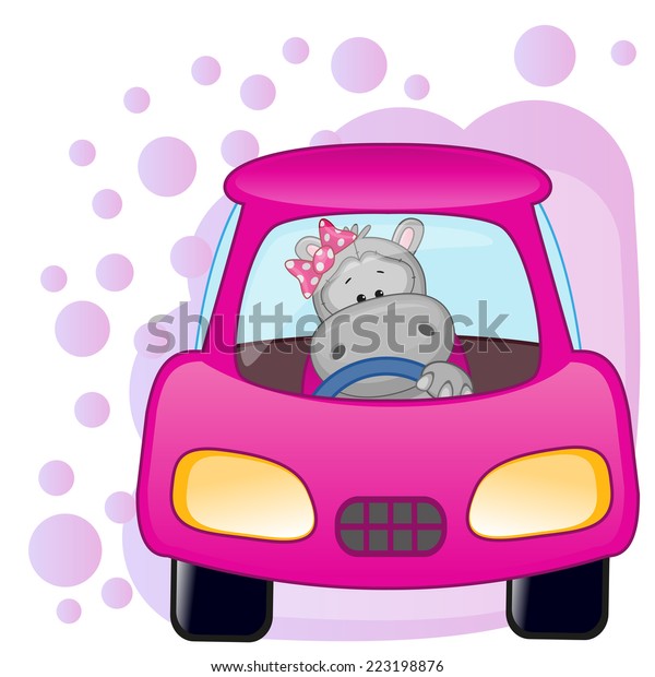 Cute Hippo girl is\
sitting in a car 