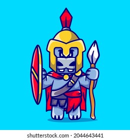 cute hippo gladiator spartan with shield and spear, suitable for t-shirt designs or cute animal spartan mascots