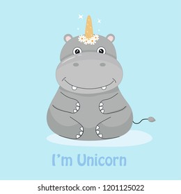 cute hippo graphic with unicorn horns