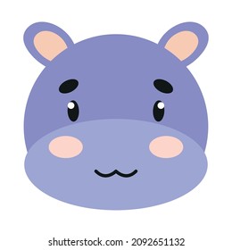 cute hippo head on white background