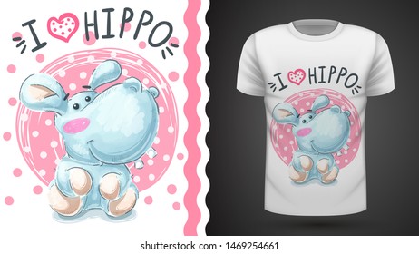 Cute hippo, hippopotamus - seamless pattern. Hand draw