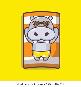 cute hippo illustration. summer time. cute vector design character. Vector isolated flat illustration for poster, brochure, web, mascot, sticker, logo and icon.