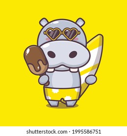 cute hippo illustration. summer time. cute vector design character. Vector isolated flat illustration for poster, brochure, web, mascot, sticker, logo and icon.