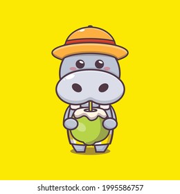 cute hippo illustration. summer time. cute vector design character. Vector isolated flat illustration for poster, brochure, web, mascot, sticker, logo and icon.