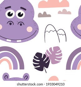 Cute hippo Illustration. Zoo-Muster. Cute Cartoon Tier. Kann für Buchillustrationen, Wallpaper und andere Artikel verwendet werden.