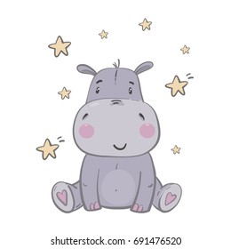 Cute Hippo. Illustrations for children. Baby Shower card