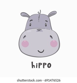 Cute Hippo. Illustrations for children. Baby Shower card