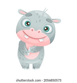 Cute hippo jungle baby animal cartoon vector illustration on white background