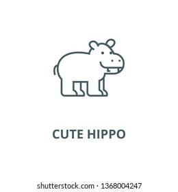 Cute hippo line icon, vector. Cute hippo outline sign, concept symbol, flat illustration