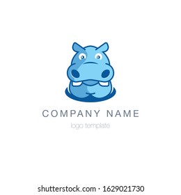 Cute hippo logo template. Vector.