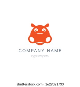 Cute hippo logo template. Vector.