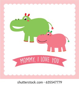 cute hippo i love you mommy greeting vector