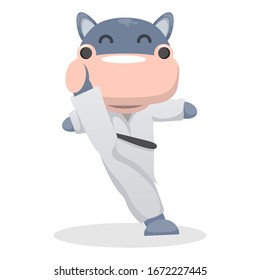 cute hippo and martial arts mascot vector