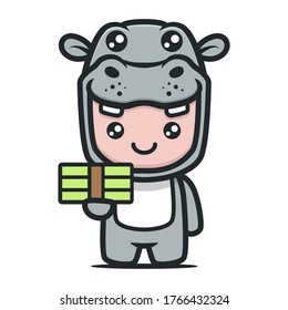 Cute hippo mascot with business and finance-related theme design illustration