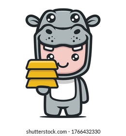 Cute hippo mascot with business and finance-related theme design illustration