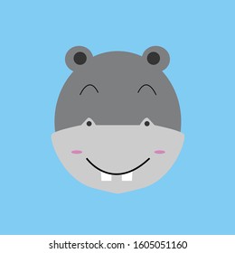 cute hippo mascot cartoon character logo vector illustration. hippo head icon.