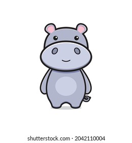 Cute hippo mascot character logo cartoon icon illustration flat cartoon style design