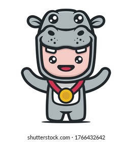 Cute Hippo mascot with school student theme design illustration