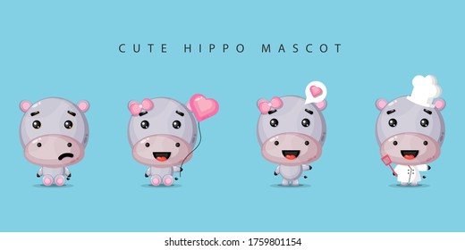 Cute Hippo Mascot Set design