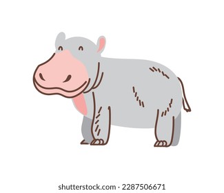 Cute hippo mascot standing icon isolated