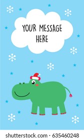 cute hippo merry christmas greeting