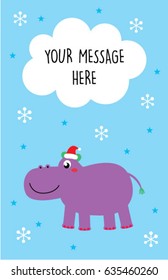cute hippo merry christmas greeting