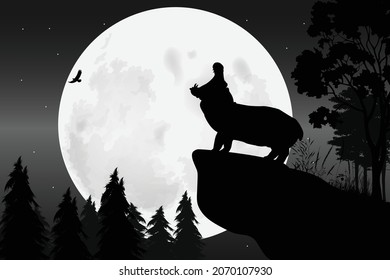 cute hippo and moon silhouette