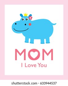 cute hippo mother day greeting card