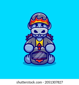 cute hippo motorcycle gang member, suitable for t-shirt designs or cute animal motorcycle gang mascots