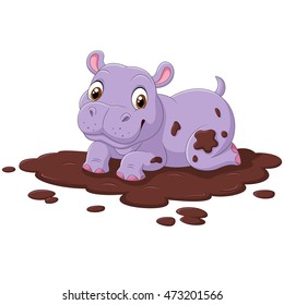 Cute Hippo In The Mud