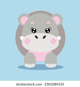 Cute hippo on blue background