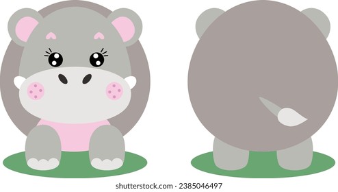Cute hippo on front and back position