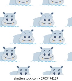Cute hippo on the water seamless vector