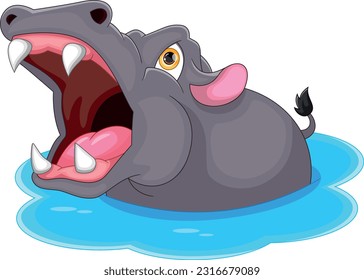 cute hippo with open mouth cartoon