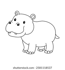 cute hippo outline for coloring illustration