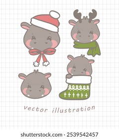 Nettes Hippo-Peeking aus grünem Weihnachtsstrumpf Perfekt für Urlaubsdesigns