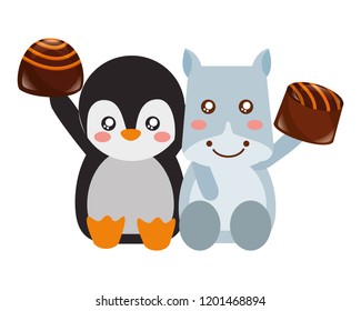 cute hippo and penguin chocolate sweet candies