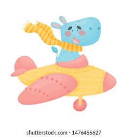 Cute hippo pilot. Vector illustration on white background.