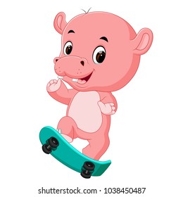 cute hippo playing skateboard