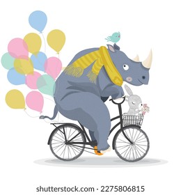 Hipódromo y conejo con bicicleta. Circo muestra la ilustración. Gráficos de camisetas. Animales en bicicletas de cosecha. Caricatura para niños. Impresiones, tarjetas de felicitación, obras de arte textil.
