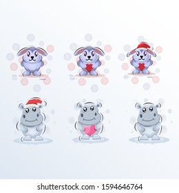 Cute hippo and rabbit with love christmas mascot design vector