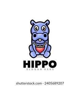 Cute hippo Ramen noodle logo template 