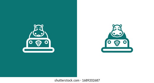 Cute Hippo in Retro Dodgem Vector Logo