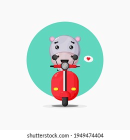 Cute hippo ride classic motorbikes