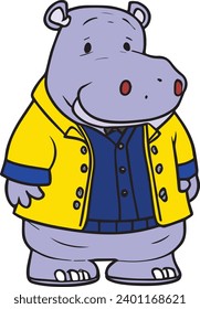 Cute Hippo in Shirt cartoon animation wild illustration