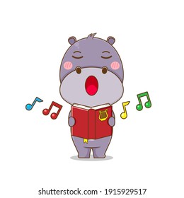Cute hippo singing mascot vector design illustration