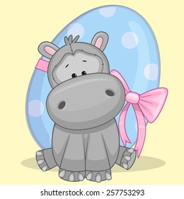 Cute Hippo is sitting on the background of egg 