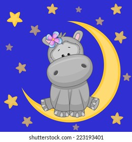 Cute Hippo is sitting on the moon 